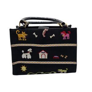 Kim Rogers Embroidered Dog Purse‎ Handbag Black Top Handle Dog Puppy Design